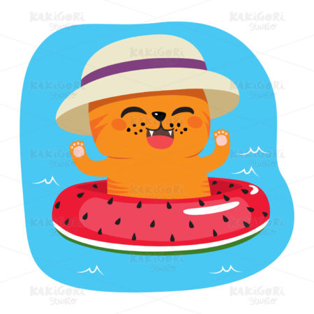 Summer Cat On Inflatable Clipart Vector Illustration 04651