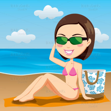 Sunbathing Brunette Clipart Vector Illustration 00451
