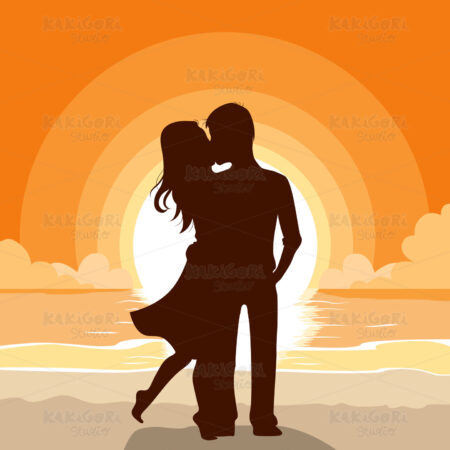 Sunset Beach Couple Kissing Clipart Vector Illustration 02910