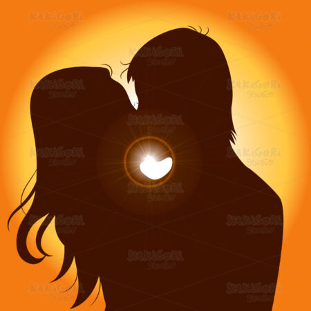Sunset Silhouette Couple Kissing Clipart Vector Illustration 02950