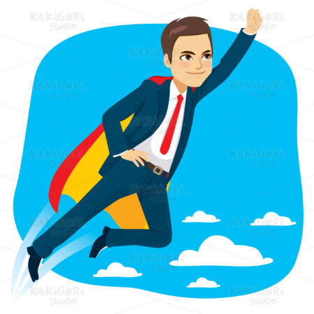 Super Business Man Hero Flying Clipart Vector Illustration 04394