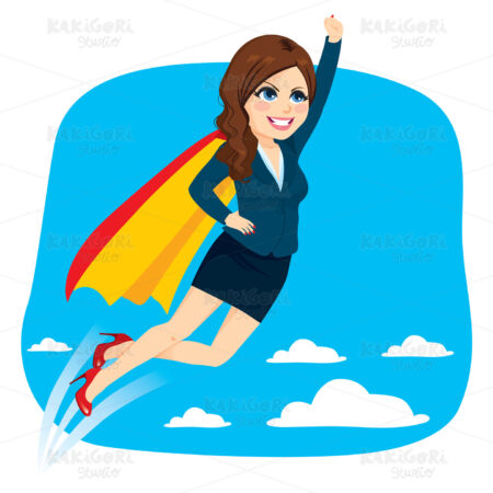 Super Business Woman Flying Clipart Vector Illustration 04395
