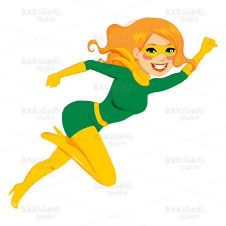 Super Hero Girl Jumping Clipart Vector Illustration 01828