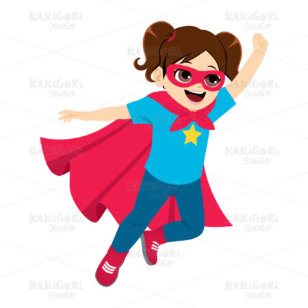 Super Hero Little Girl Flying Clipart Vector Illustration 04515
