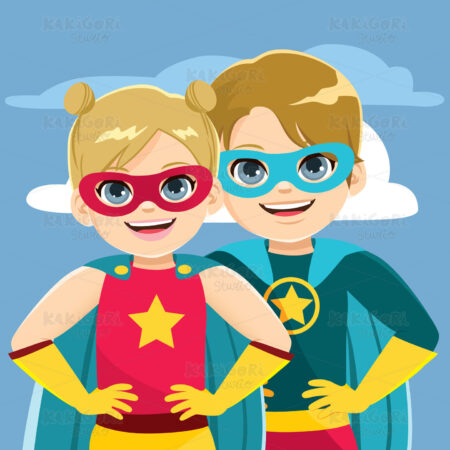 Super Hero Siblings Clipart Vector Illustration 04545