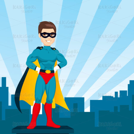 Superhero Man Watching City Clipart Vector Illustration 01855