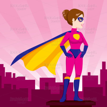 Superhero Woman Watching City Clipart Vector Illustration 01887