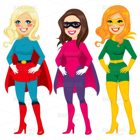 Superhero Women Posing Clipart Vector Illustration 01883