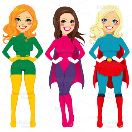 Superhero Women Standing Clipart Vector Illustration 01884