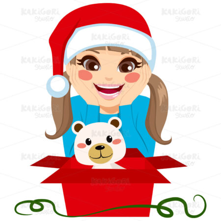 Surprised Girl Opening Present Clipart Vector Illustration 01900