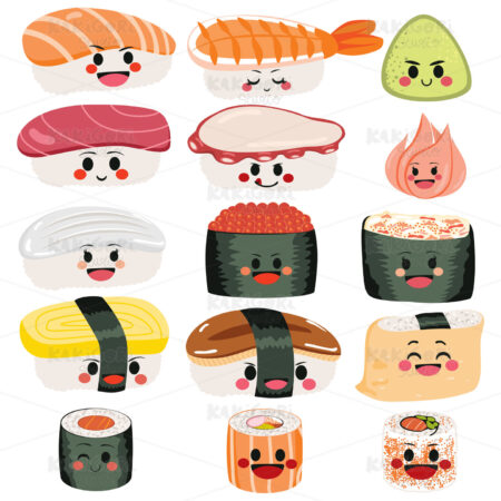 Sushi Cute Set Clipart Vector Illustration 03787