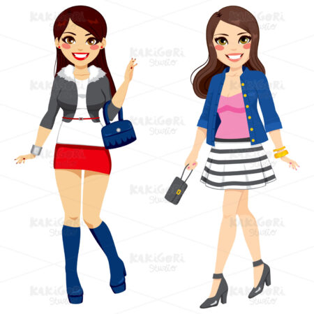Sweet Fashionable Girls Clipart Vector Illustration 02082