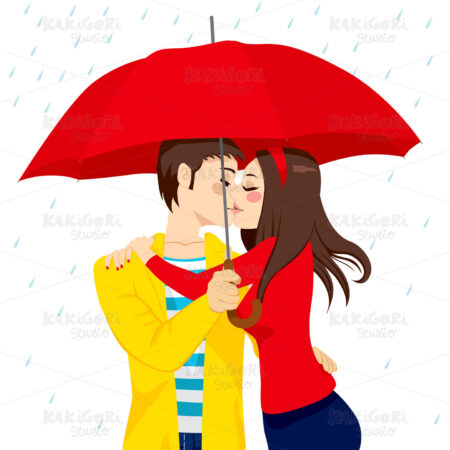 Sweet Kiss Under Umbrella Clipart Vector Illustration 01321