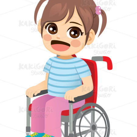 Sweet Little Girl On Wheelchair Clipart Vector Illustration 04878