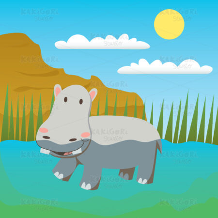 Swimming Hippo Clipart Vector Illustration 00485