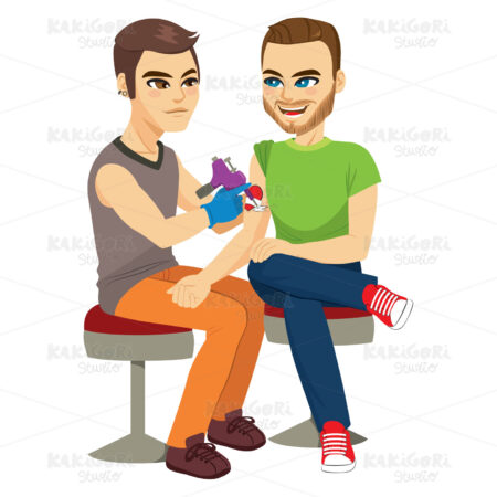 Tattoer Making Tattoo To Man Clipart Vector Illustration 04633