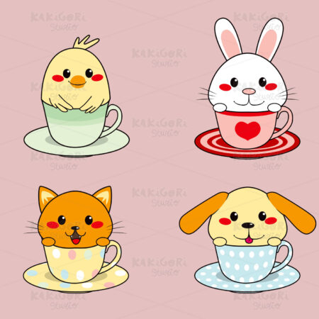Teacup Animals Clipart Vector Illustration 00860