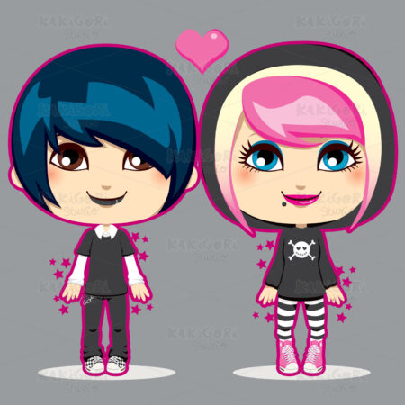 Teen Emo Couple Clipart Vector Illustration 00682