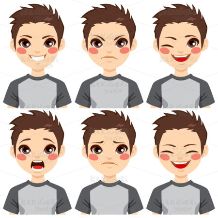 Teenage Boy Face Expressions Clipart Vector Illustration 02384