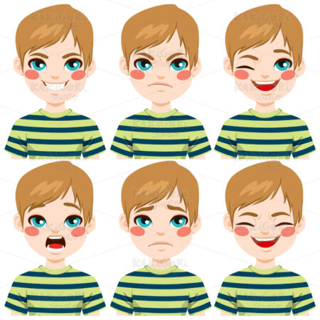 Teenage Boy Face Expressions Clipart Vector Illustration 02396