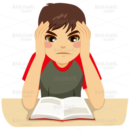 Teenage Boy Studying Hard Clipart Vector Illustration 02880