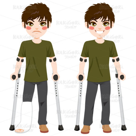 Teenager Boy crutches Clipart Vector Illustration 03274