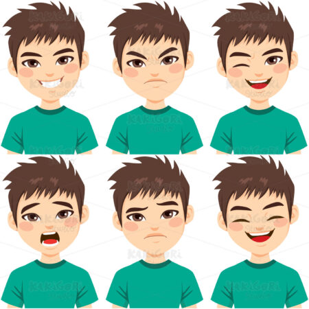 Teenager Boy Face Expressions Clipart Vector Illustration 04623