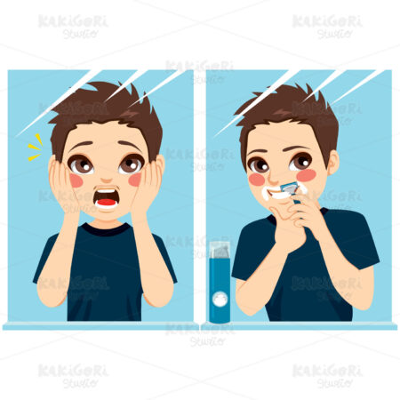 Teenager Boy First Shaving Clipart Vector Illustration 02579