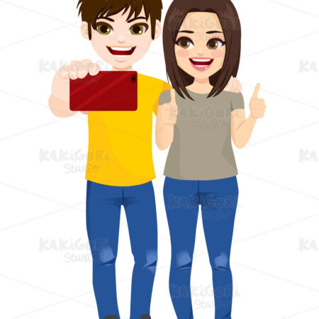 Teenager Boy Girl Taking Selfie Clipart Vector Illustration 04853