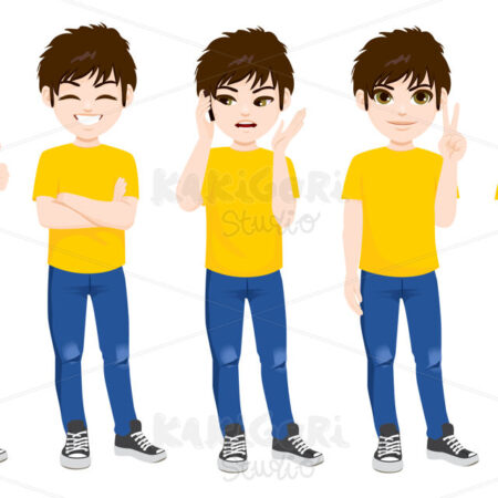 Teenager Boy Set Collection Standing Clipart Vector Illustration 04851