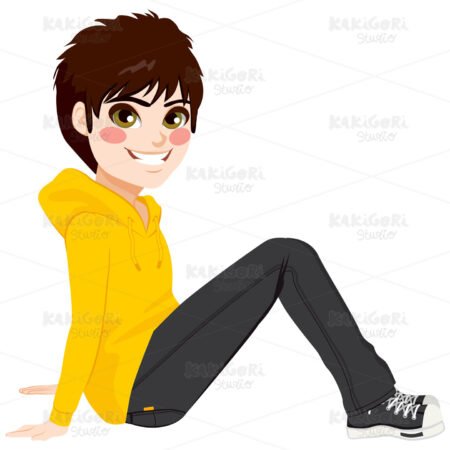 Teenager Boy Sitting Clipart Vector Illustration 02494