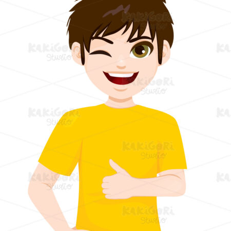 Teenager Boy Winking Thumb Up Clipart Vector Illustration 04852