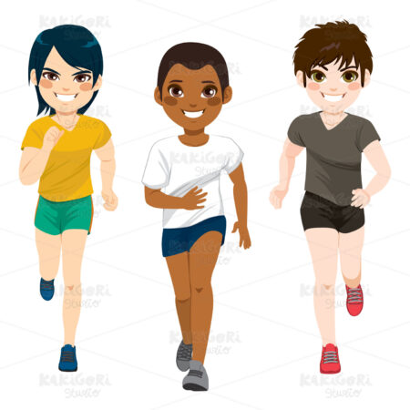Teenager Boys Jogging Clipart Vector Illustration 04042