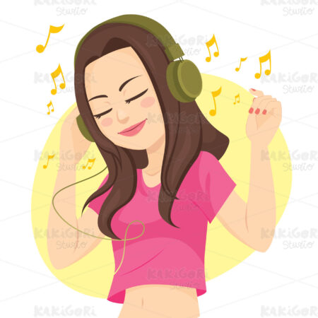 Teenager Brunette Woman Listening Music Clipart Vector Illustration 05077