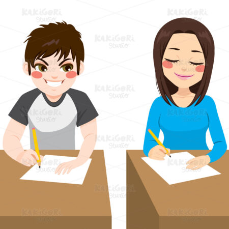 Teenager Cheating Exam Clipart Vector Illustration 03276