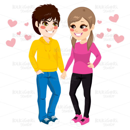 Teenager Couple Holding Hands Clipart Vector Illustration 02865