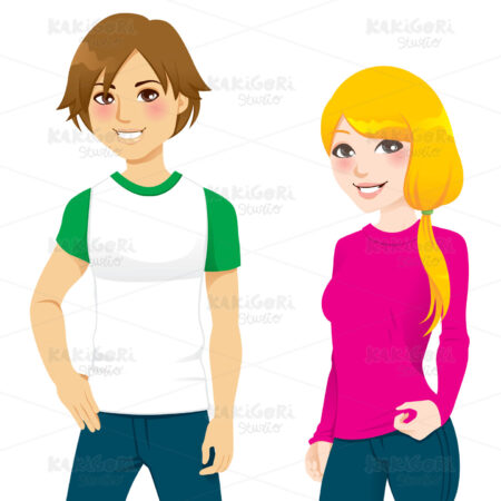 Teenager Couple T-shirt Clipart Vector Illustration 00896