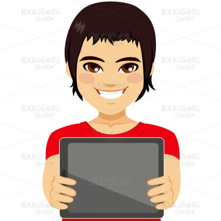 Teenager Displaying Tablet Clipart Vector Illustration 02443