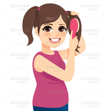 Teenager Girl Combing Hair Clipart Vector Illustration 04469