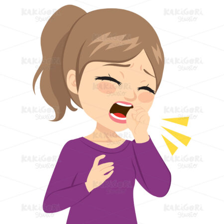 Teenager Girl Coughing Clipart Vector Illustration 04491