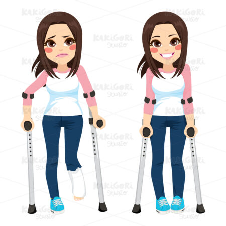 Teenager Girl Crutches Clipart Vector Illustration 03365