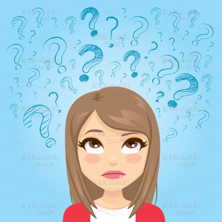 Teenager Girl Looking Up Questions Clipart Vector Illustration 04860