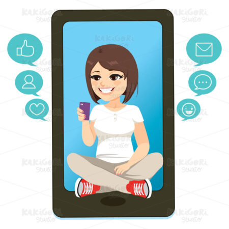 Teenager Girl Smartphone Clipart Vector Illustration 04585