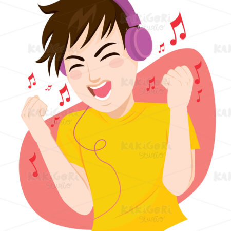 Teenager Man Listening Music Clipart Vector Illustration 05076