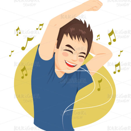 Teenager Man Listening Music Dancing Clipart Vector Illustration 05074