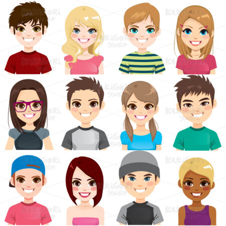 Teenager Set Avatar Clipart Vector Illustration 04630