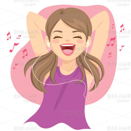 Teenager Woman Listening To Music Clipart Vector Illustration 05073
