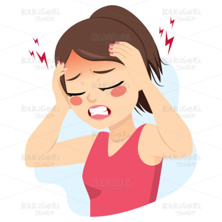 Teenager Woman Suffering Migraine Headache Clipart Vector Illustration 05045