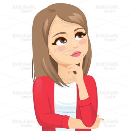 Teenager Woman Thinking Looking Away Clipart Vector Illustration 04848