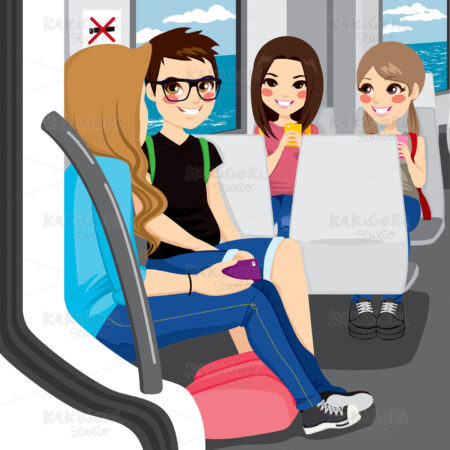 Teenagers Commuting By Train Clipart Vector Illustration 01880